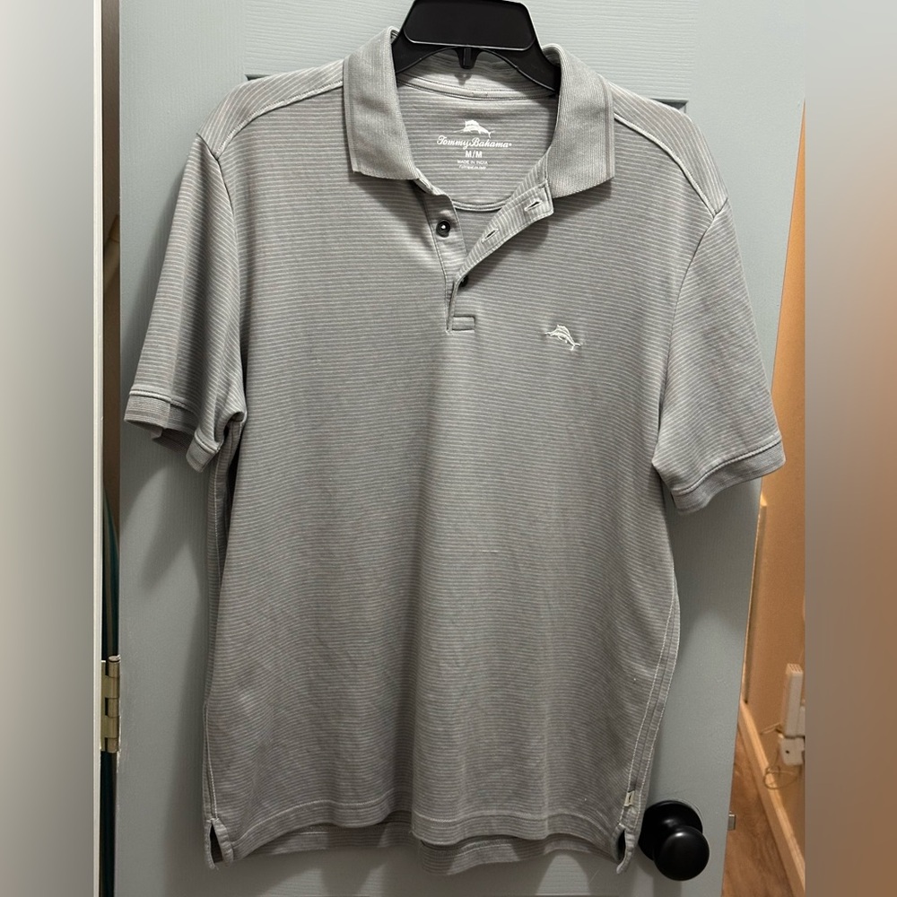 Tommy Bahama Bala Shark Short Sleeve Polo Shirt Marlin Dress Lounge Medium Gray